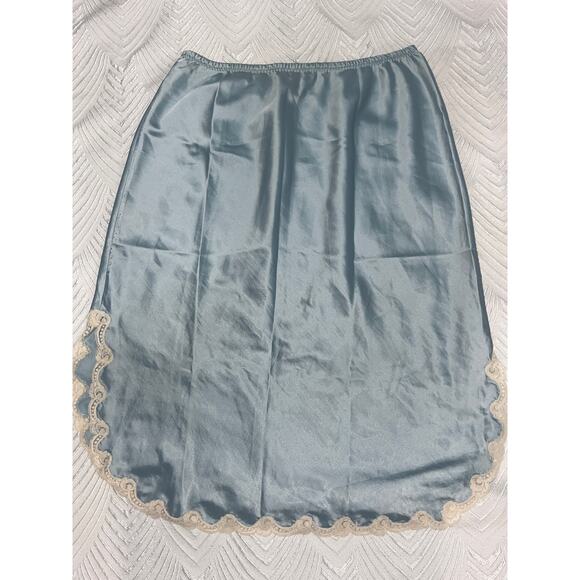 Vintage Christian Dior Slip Skirt Light Blue Lace Trim ILGWU USA Made M - Picture 13 of 15